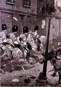 The Irish Land League Agitation: Scots Greys Charging the Mob at Limerick, from The Illustrated London News by Richard Caton II Woodville